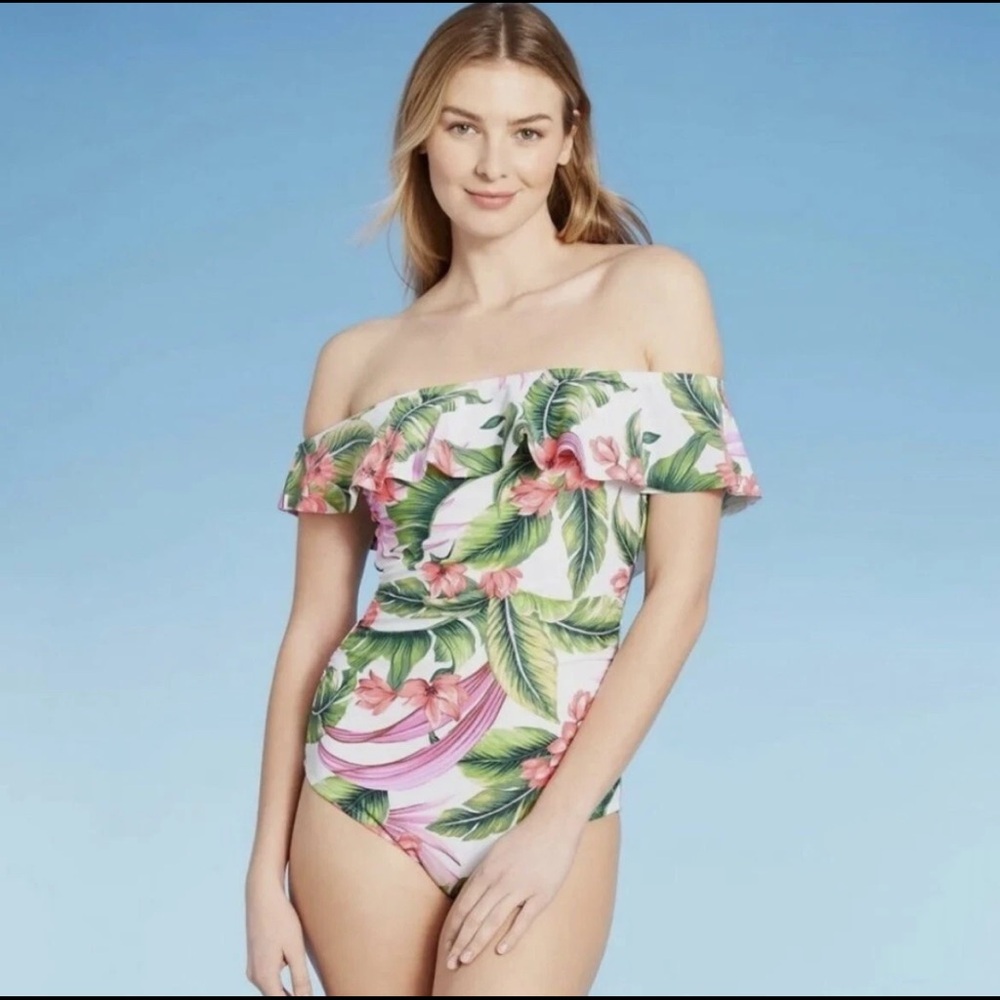 Floral Ruffle-Shoulder Swimsuit - Picture 2 of 3